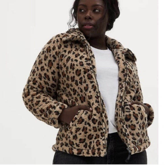 Torrid faux fur jacket, Sherpa leopard print, Plus size 1x - Picture 9 of 12